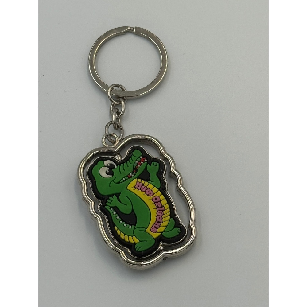 New Orleans Souvenir Keychain Green Alligator Spinner Metal Rubber Travel Gift